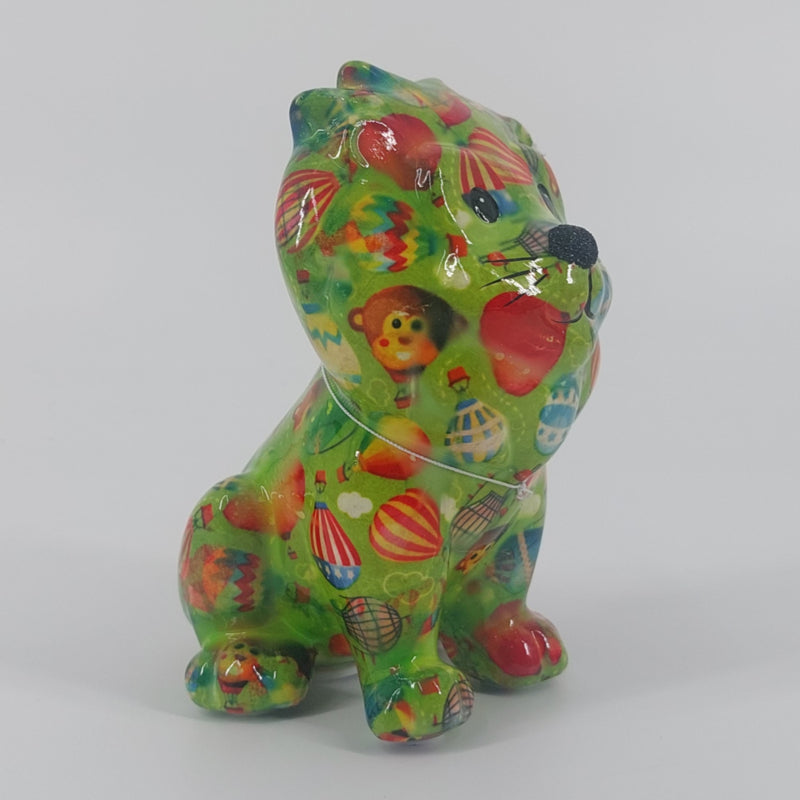 Pomme Pidou Spaarpot Regular Leeuw Marley. Groen met luchtballon.