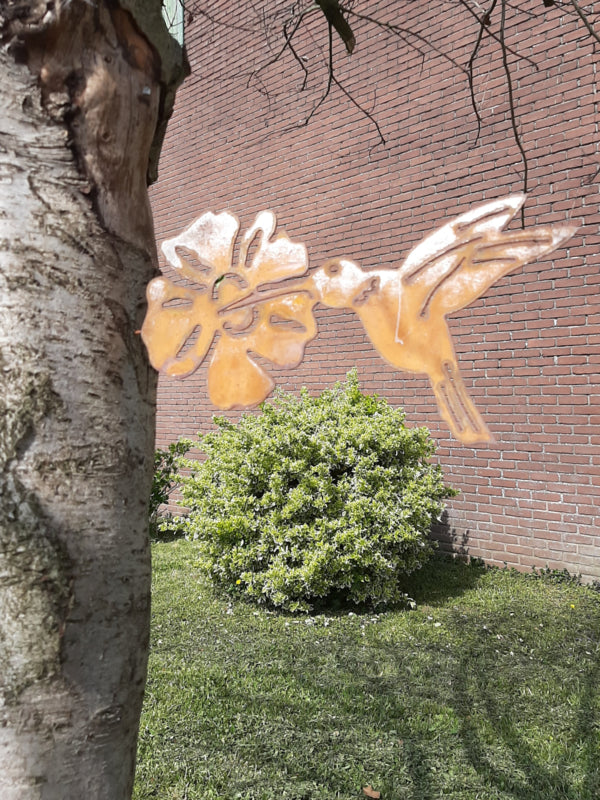 Schroefkolibrie met bloem roestijzer