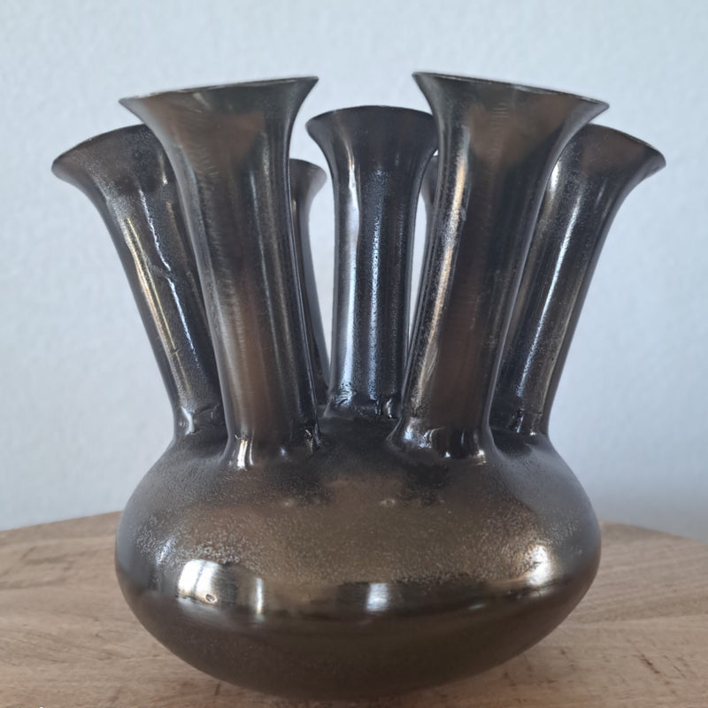 Aluminium toetervaas / tulpenvaas antiek nikkel D25cm