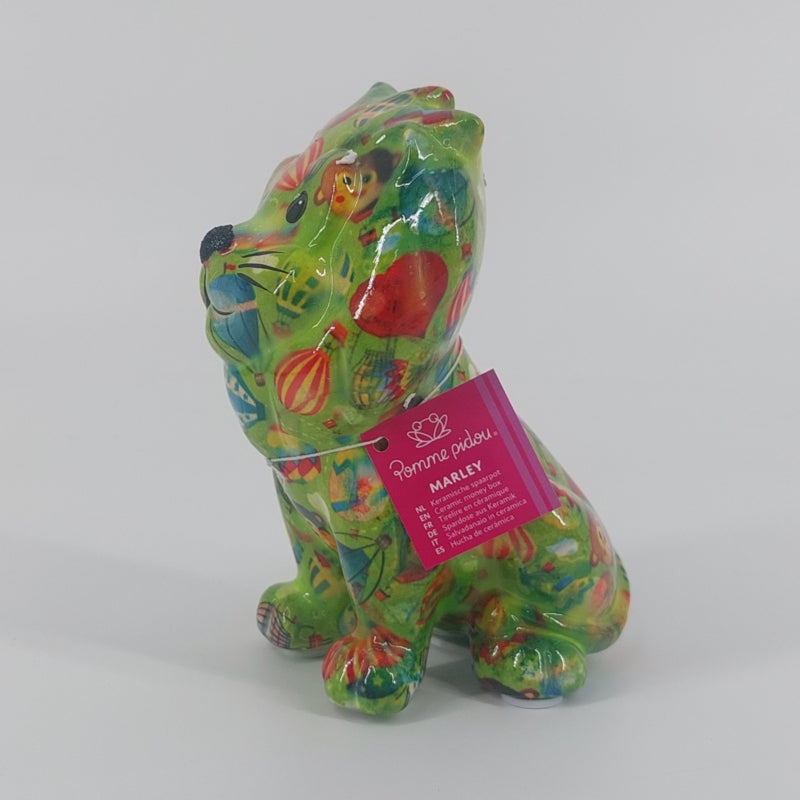 Pomme Pidou Spaarpot Regular Leeuw Marley. Groen met luchtballon.