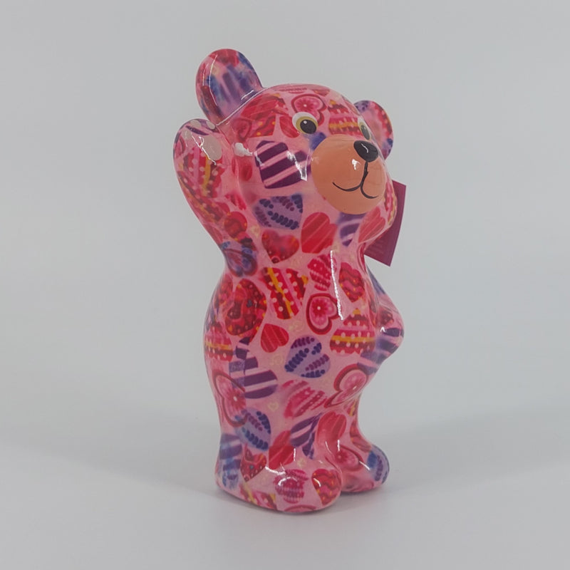 Pomme Pidou Spaarpot Regular Beer Tilou Roze met hartjes.