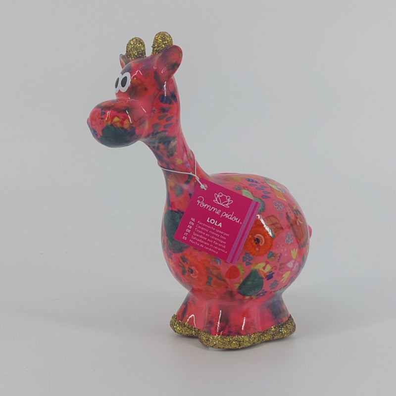 Pomme Pidou Spaarpot Regular Giraf Lola Roze met diertjes