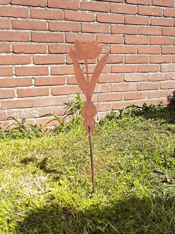 Tuinsteker Tulp met bol 2D roestijzer