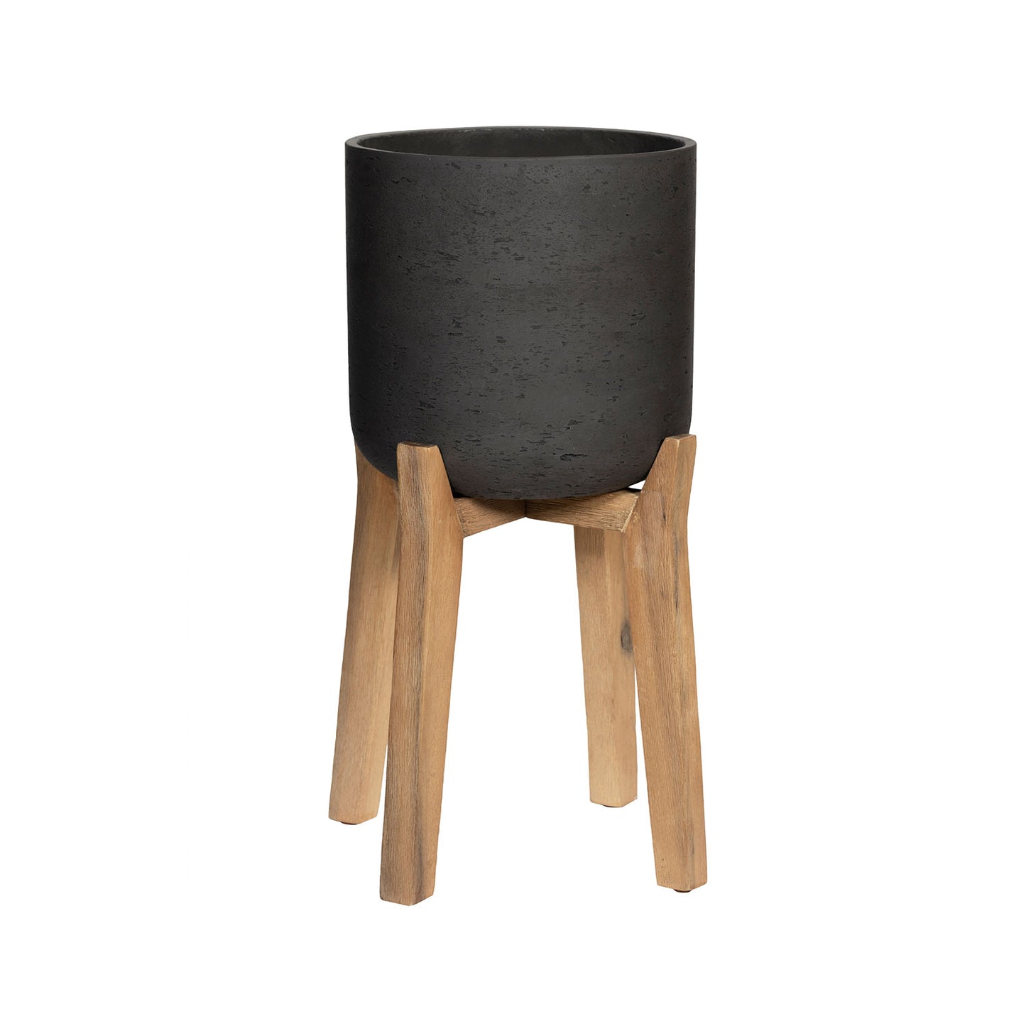 Zwarte fiberclay plantenpot met pootjes van Pottery Pots, model Charlie L – modern en robuust design, geschikt voor binnen en buiten.