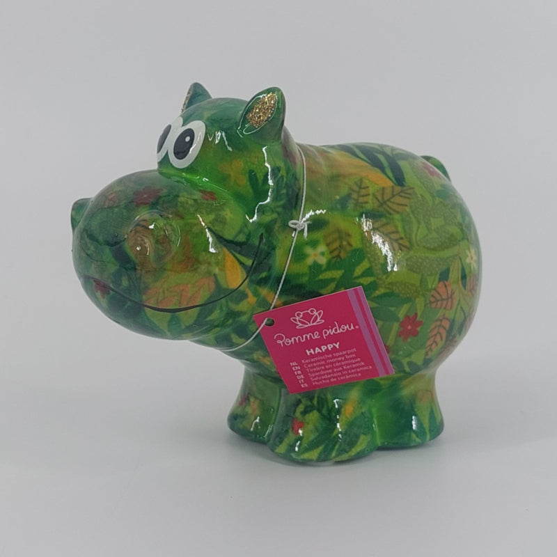 Pomme Pidou Spaarpot Regular Nijlpaard Happy. Groen met plantjes