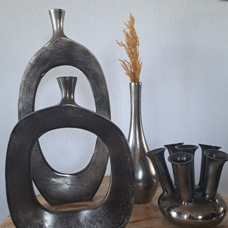Aluminium toetervaas / tulpenvaas antiek nikkel D25cm