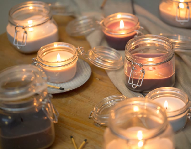 Weckpot met kaars wit