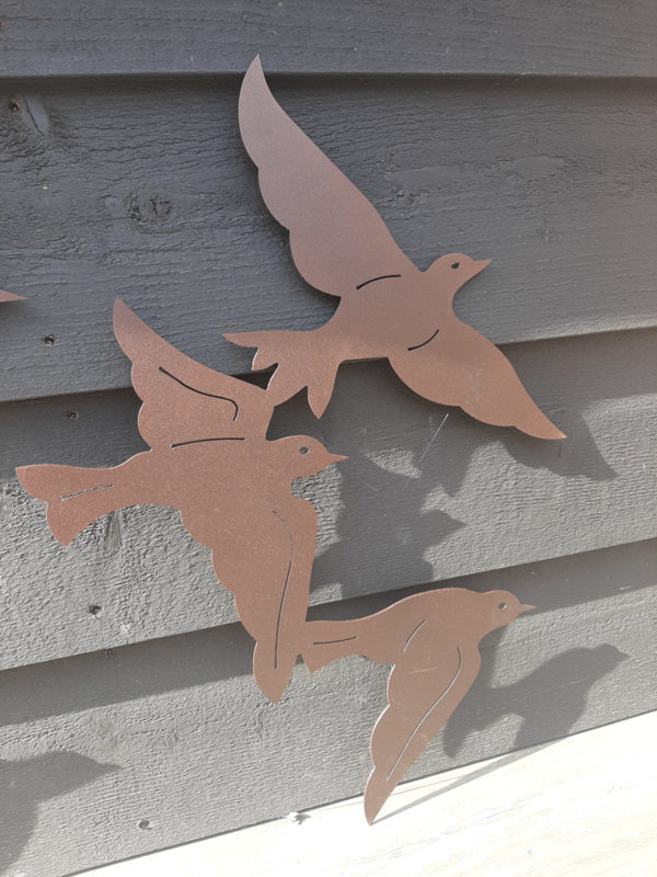 Set van 3 Vogelzwermen wand ( bruin coating)