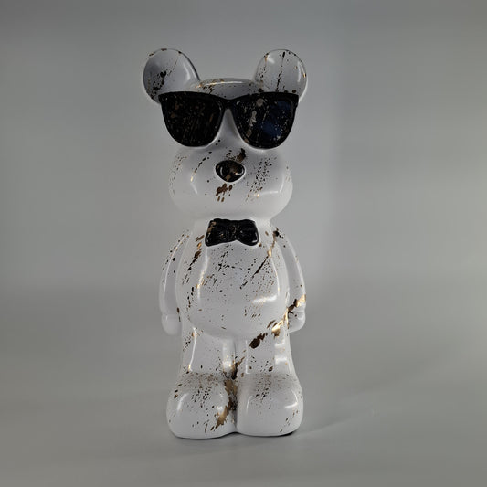 Beer staand met zonnebril wit goud splash 35 cm