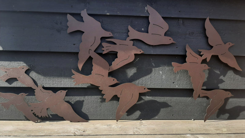 Set van 3 Vogelzwermen wand ( bruin coating)