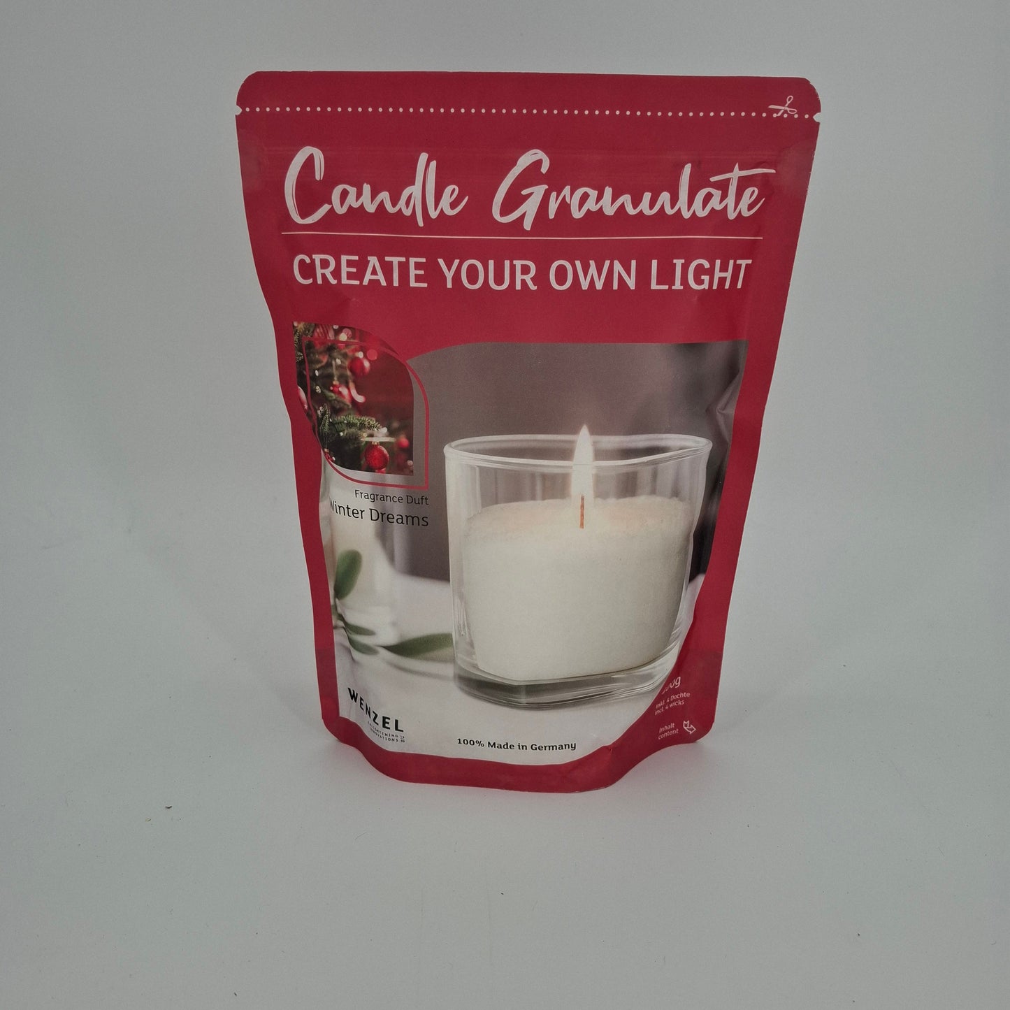 Zak met 400 gram neutraal kaarsenzand voor creatieve DIY kaarsenprojecten"