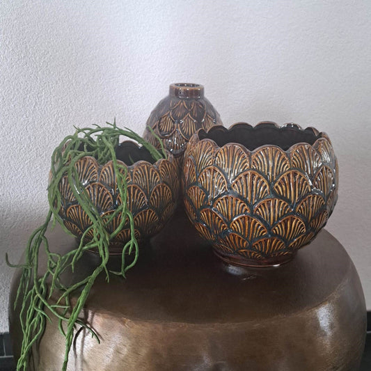 Keramieken vaas in rustiek bruin, Mansion - Wolfsberg old colored – Ø20 x H16.5 cm."